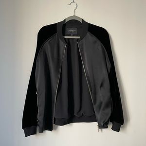 Lafayette 148 New York Brea Velvet-Trimmed Satin Bomber Jacket